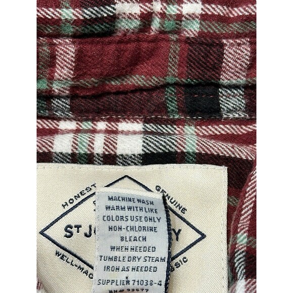 St John’s Bay Men’s M Red Grid Plaid Flannel Shirt Long Sleeve 100% Cotton - Picture 4 of 6